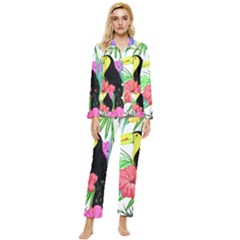 Sheets Tropical Nature Green Plant Womens  Long Sleeve Velvet Pocket Pajamas Set by Ravend