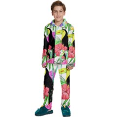 Sheets Tropical Nature Green Plant Kids  Long Sleeve Velvet Pajamas Set