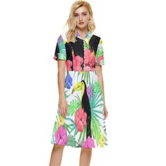 Sheets Tropical Nature Green Plant Button Top Knee Length Dress by Ravend