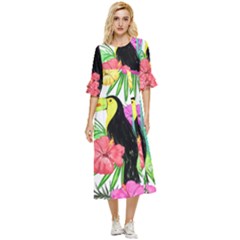 Sheets Tropical Nature Green Plant Double Cuff Midi Dress by Ravend