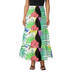 Sheets Tropical Nature Green Plant Tiered Ruffle Maxi Skirt