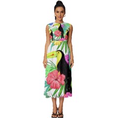 Sheets Tropical Nature Green Plant Sleeveless Round Neck Midi Dress by Ravend