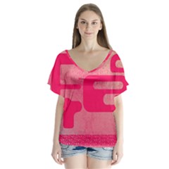 Pink Background Grunge Texture V-neck Flutter Sleeve Top by Ravend