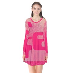 Pink Background Grunge Texture Long Sleeve V-neck Flare Dress by Ravend