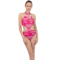 Pink Background Grunge Texture Halter Side Cut Swimsuit