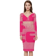 Pink Background Grunge Texture Long Sleeve V-neck Bodycon Dress 