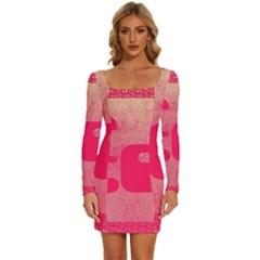 Pink Background Grunge Texture Long Sleeve Square Neck Bodycon Velour Dress