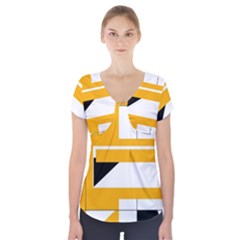 Design Pattern Yellow Background Art Short Sleeve Front Detail Top