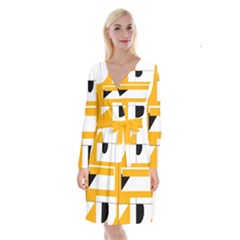 Design Pattern Yellow Background Art Long Sleeve Velvet Front Wrap Dress