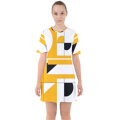 Design Pattern Yellow Background Art Sixties Short Sleeve Mini Dress