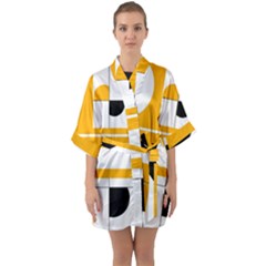 Design Pattern Yellow Background Art Half Sleeve Satin Kimono 