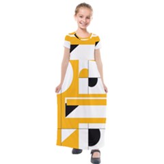 Design Pattern Yellow Background Art Kids  Short Sleeve Maxi Dress