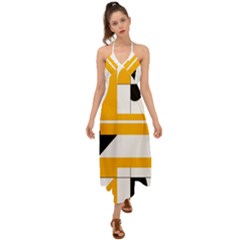 Design Pattern Yellow Background Art Halter Tie Back Dress  by Jancukart