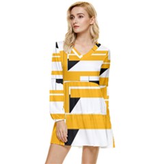 Design Pattern Yellow Background Art Tiered Long Sleeve Mini Dress