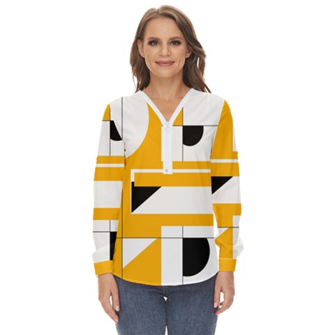 Design Pattern Yellow Background Art Zip Up Long Sleeve Blouse by Jancukart