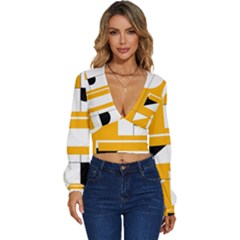 Design Pattern Yellow Background Art Long Sleeve Deep-v Velour Top