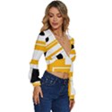 Design Pattern Yellow Background Art Long Sleeve Deep-V Velour Top View3