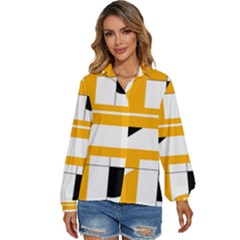 Design Pattern Yellow Background Art Women s Long Sleeve Button Down Shirt