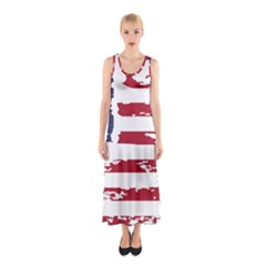 America Unite Stated Red Background Us Flags Sleeveless Maxi Dress