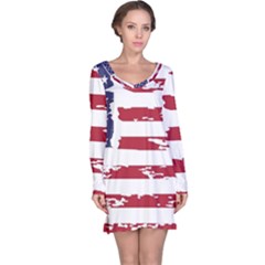 America Unite Stated Red Background Us Flags Long Sleeve Nightdress