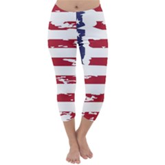 America Unite Stated Red Background Us Flags Capri Winter Leggings 