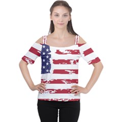 America Unite Stated Red Background Us Flags Cutout Shoulder Tee