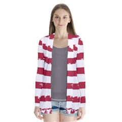 America Unite Stated Red Background Us Flags Drape Collar Cardigan