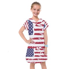 America Unite Stated Red Background Us Flags Kids  Drop Waist Dress by Jancukart