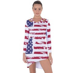 America Unite Stated Red Background Us Flags Asymmetric Cut-out Shift Dress by Jancukart