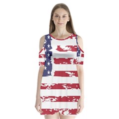 America Unite Stated Red Background Us Flags Shoulder Cutout Velvet One Piece by Jancukart