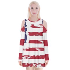 America Unite Stated Red Background Us Flags Velvet Long Sleeve Shoulder Cutout Dress by Jancukart