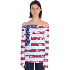 America Unite Stated Red Background Us Flags Off Shoulder Long Sleeve Top