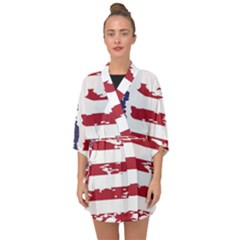 America Unite Stated Red Background Us Flags Half Sleeve Chiffon Kimono