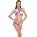 America Unite Stated Red Background Us Flags Cross Front Halter Bikini Set View1