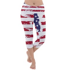 America Unite Stated Red Background Us Flags Lightweight Velour Capri Yoga Leggings by Jancukart