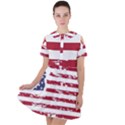 America Unite Stated Red Background Us Flags Short Sleeve Shoulder Cut Out Dress  View1