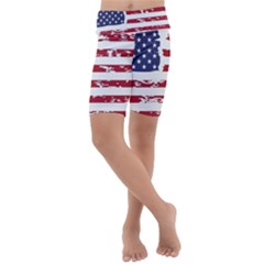 America Unite Stated Red Background Us Flags Kids  Lightweight Velour Cropped Yoga Leggings