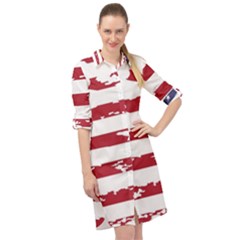 America Unite Stated Red Background Us Flags Long Sleeve Mini Shirt Dress by Jancukart