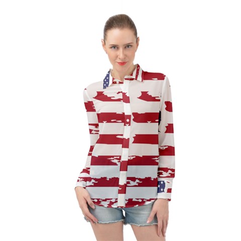 America Unite Stated Red Background Us Flags Long Sleeve Chiffon Shirt by Jancukart