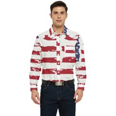 America Unite Stated Red Background Us Flags Men s Long Sleeve Pocket Shirt 