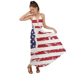 America Unite Stated Red Background Us Flags Backless Maxi Beach Dress