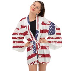 America Unite Stated Red Background Us Flags Long Sleeve Kimono