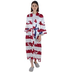 America Unite Stated Red Background Us Flags Maxi Satin Kimono