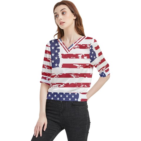 America Unite Stated Red Background Us Flags Quarter Sleeve Blouse by Jancukart