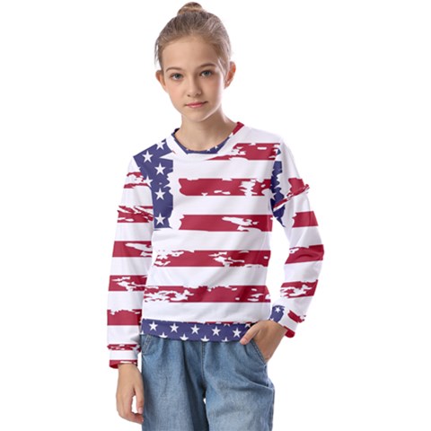 America Unite Stated Red Background Us Flags Kids  Long Sleeve Tee With Frill  by Jancukart