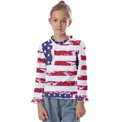 America Unite Stated Red Background Us Flags Kids  Frill Detail Tee