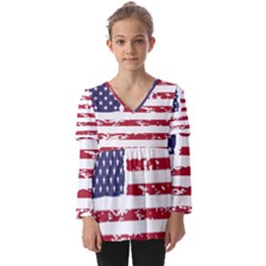 America Unite Stated Red Background Us Flags Kids  V Neck Casual Top by Jancukart