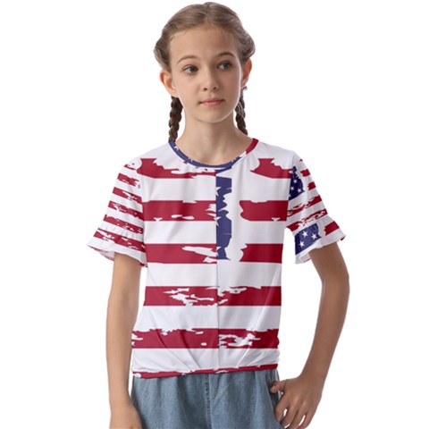 America Unite Stated Red Background Us Flags Kids  Cuff Sleeve Scrunch Bottom Tee by Jancukart