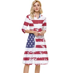 America Unite Stated Red Background Us Flags Classy Knee Length Dress