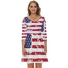 America Unite Stated Red Background Us Flags Shoulder Cut Out Zip Up Dress by Jancukart